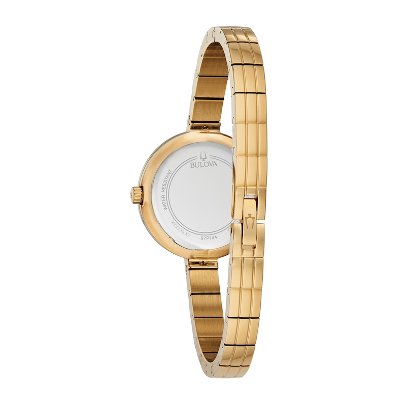 Ladies' Bulova Rhapsody Diamond Accent Gold-Tone IP Watch with Silver-Tone Dial (Model: 97P144)