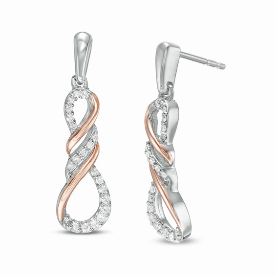 1/5 CT. T.w. Diamond Infinity Flame Drop Earrings in Sterling Silver and 10K Rose Gold