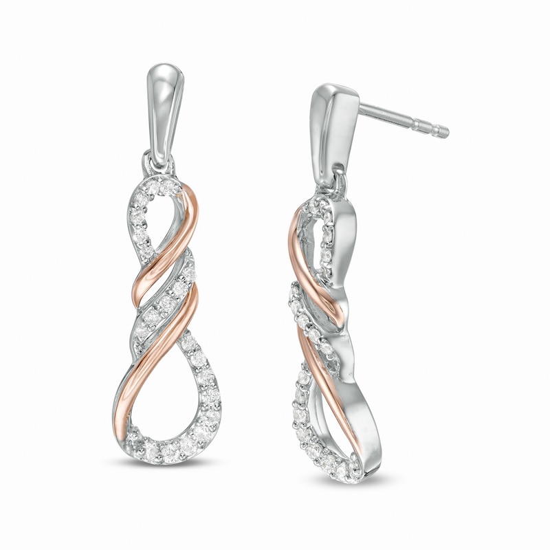 Main Image 1 of 1/5 CT. T.W. Diamond Infinity Flame Drop Earrings in Sterling Silver and 10K Rose Gold