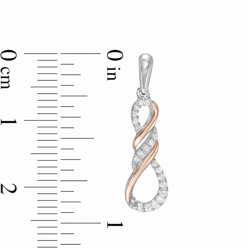 Main Image 3 of 1/5 CT. T.W. Diamond Infinity Flame Drop Earrings in Sterling Silver and 10K Rose Gold