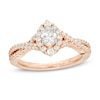 Thumbnail Image 1 of Marilyn Monroe™ Collection 3/4 CT. T.W. Oval Diamond Frame Twist Vintage-Style Engagement Ring in 14K Rose Gold