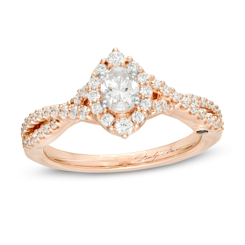 Main Image 1 of Marilyn Monroe™ Collection 3/4 CT. T.W. Oval Diamond Frame Twist Vintage-Style Engagement Ring in 14K Rose Gold