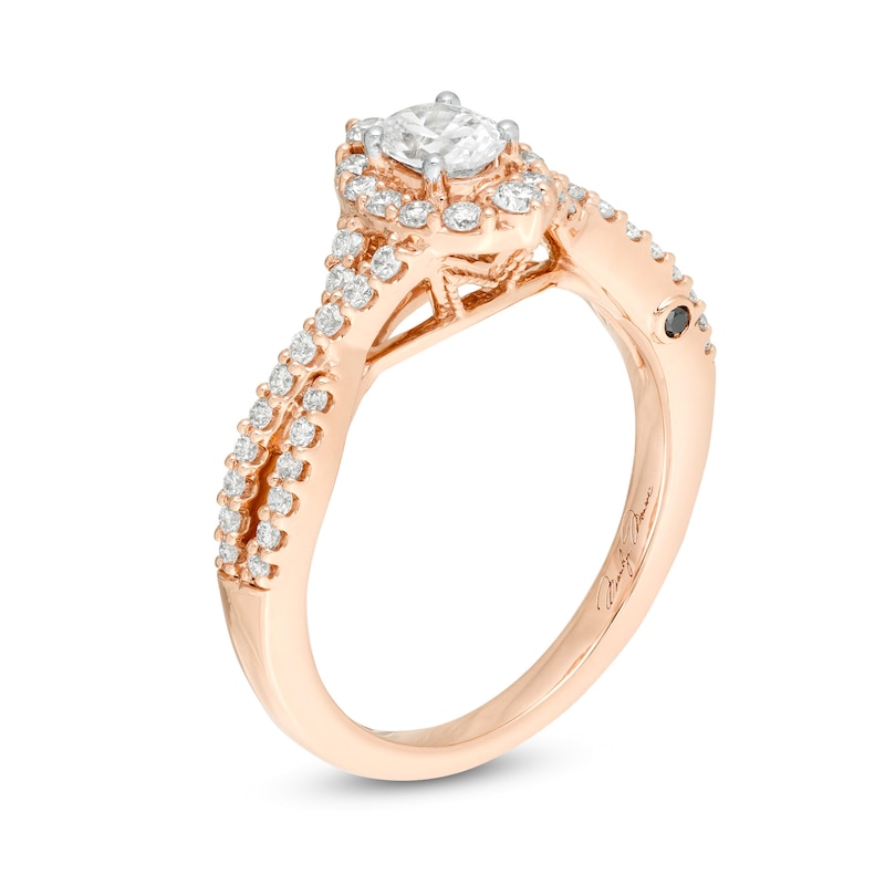 Main Image 2 of Marilyn Monroe™ Collection 3/4 CT. T.W. Oval Diamond Frame Twist Vintage-Style Engagement Ring in 14K Rose Gold