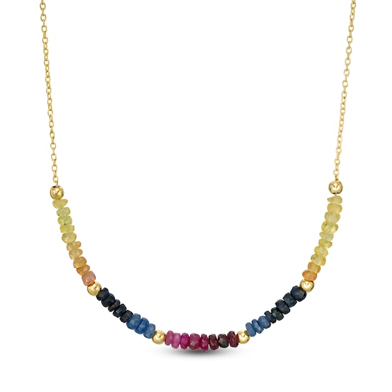 Multi-Color Sapphire Bead Necklace in Sterling Silver with 14K Gold Plate