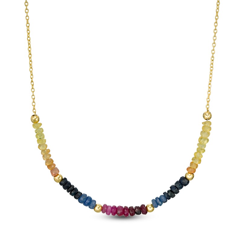 Main Image 1 of Multi-Color Sapphire Bead Necklace in Sterling Silver with 14K Gold Plate