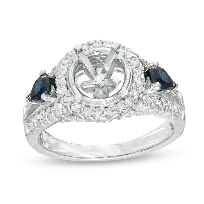 5/8 CT. T.W. Diamond and Pear-Shaped Blue Sapphire Semi-Mount in 14K White Gold