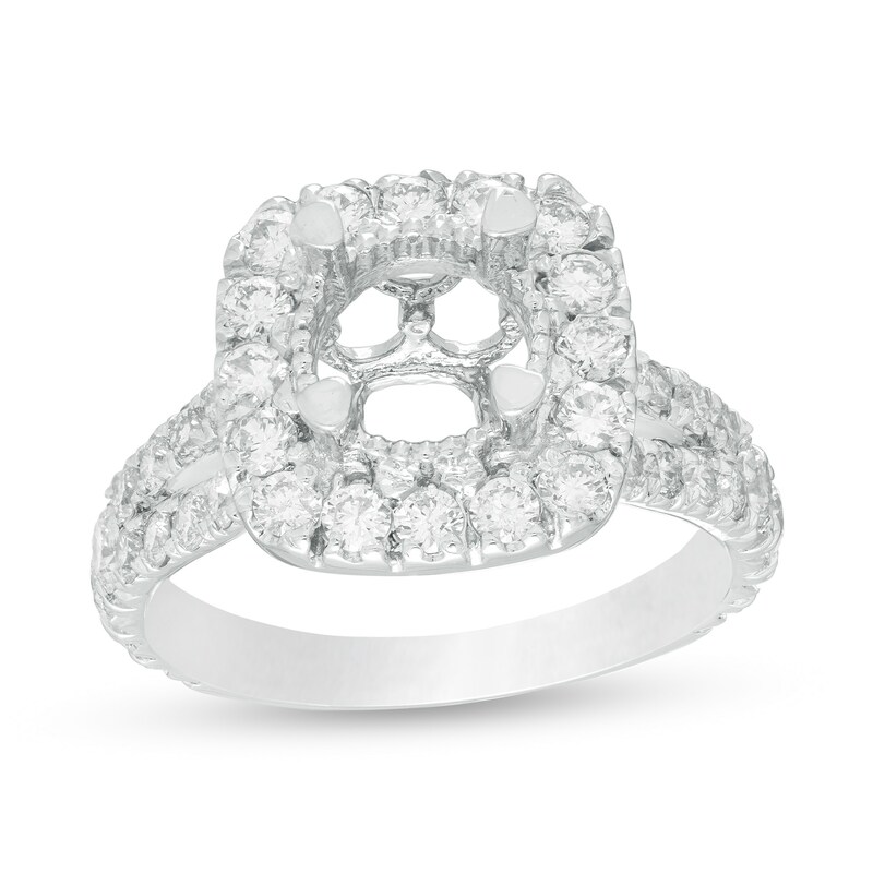 Main Image 1 of 1-1/2 CT. T.W. Diamond Cushion Frame Semi-Mount in 14K White Gold