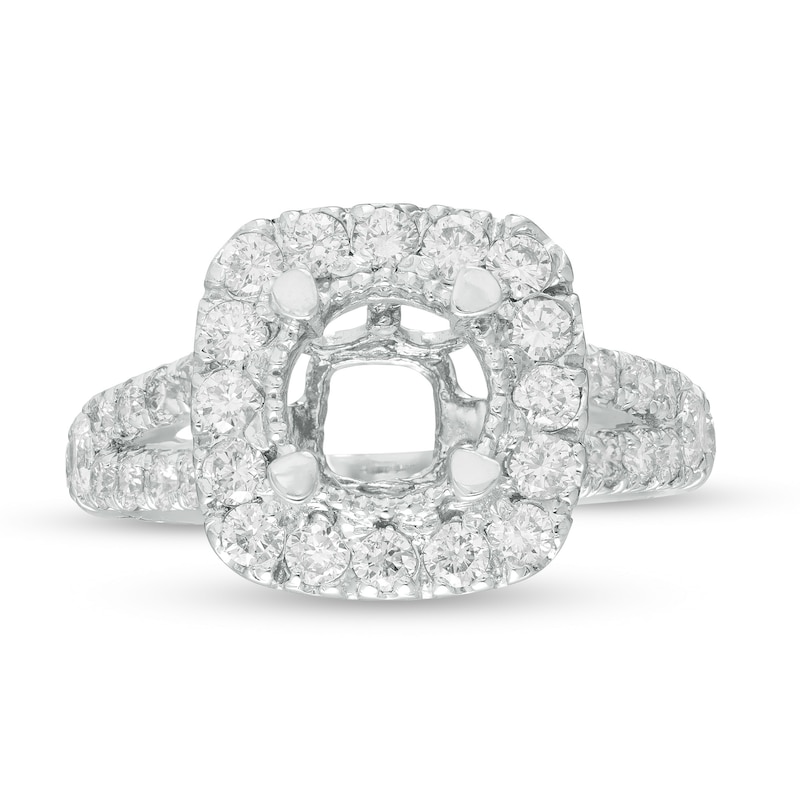 Main Image 3 of 1-1/2 CT. T.W. Diamond Cushion Frame Semi-Mount in 14K White Gold