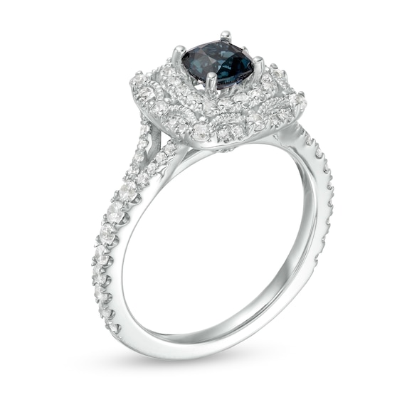 Vera Wang Love Collection Certified Cushion-Cut Sapphire and 5/8 CT. T.w. Diamond Engagement Ring in 14K White Gold