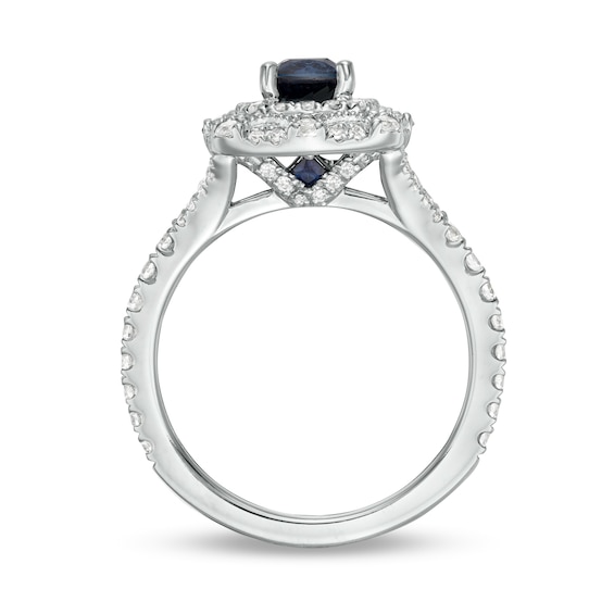 Vera Wang Love Collection Certified Cushion-Cut Sapphire and 5/8 CT. T.w. Diamond Engagement Ring in 14K White Gold