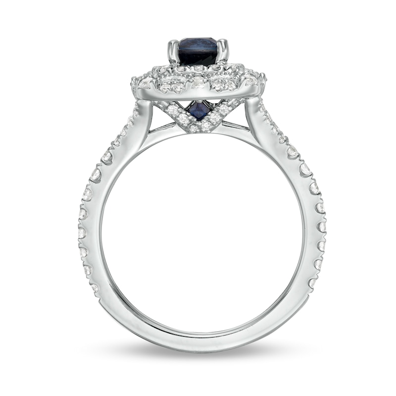 Main Image 3 of Vera Wang Love Collection Certified Cushion-Cut Sapphire and 5/8 CT. T.W. Diamond Engagement Ring in 14K White Gold