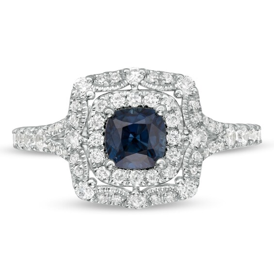 Vera Wang Love Collection Certified Cushion-Cut Sapphire and 5/8 CT. T.w. Diamond Engagement Ring in 14K White Gold