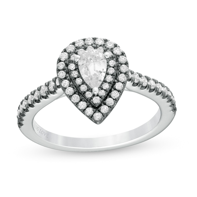 Main Image 1 of Vera Wang Love Collection 3/4 CT. T.W. Pear-Shaped Diamond Frame Engagement Ring in 14K White Gold and Black Rhodium