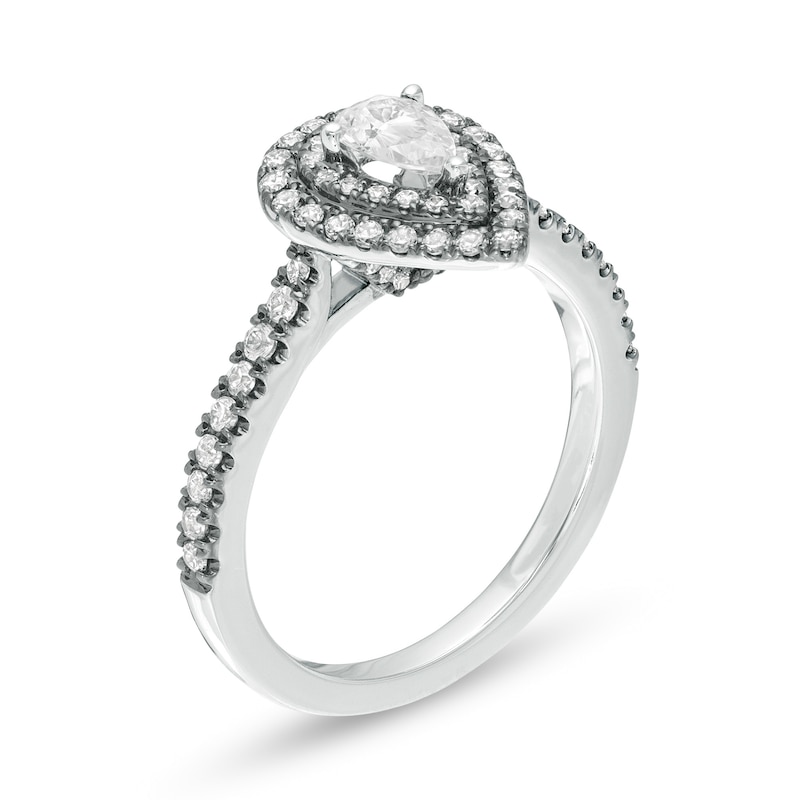 Vera Wang Love Collection 3/4 CT. T.W. Pear-Shaped Diamond Frame Engagement Ring in 14K White Gold and Black Rhodium