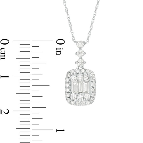 1/2 CT. T.w. Baguette and Round Diamond Cushion Frame Pendant in 10K White Gold