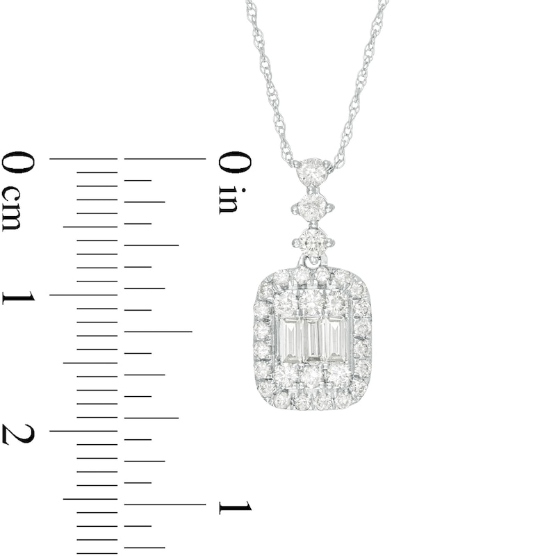 Main Image 3 of 1/2 CT. T.W. Baguette and Round Diamond Cushion Frame Pendant in 10K White Gold