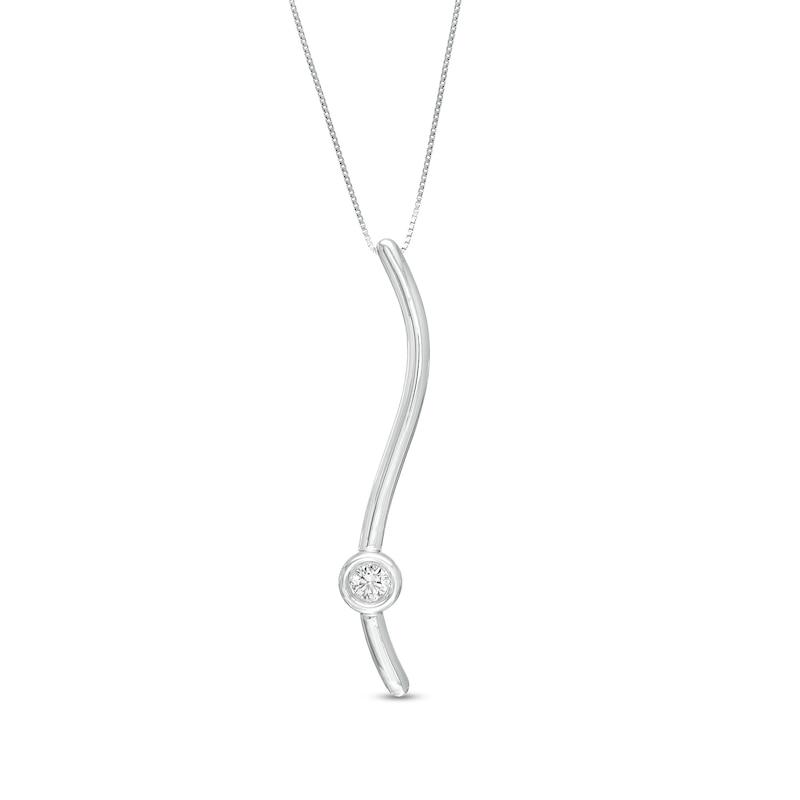 Main Image 1 of Marilyn Monroe™ Collection 1/6 CT. Diamond Solitaire Linear Ribbon Pendant in Sterling Silver