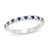 Thumbnail Image 0 of Blue Sapphire and 1/8 CT. T.W. Diamond Stackable Band in 14K White Gold