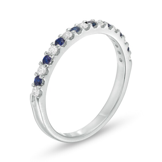 Blue Sapphire and 1/8 CT. T.w. Diamond Stackable Band in 14K White Gold