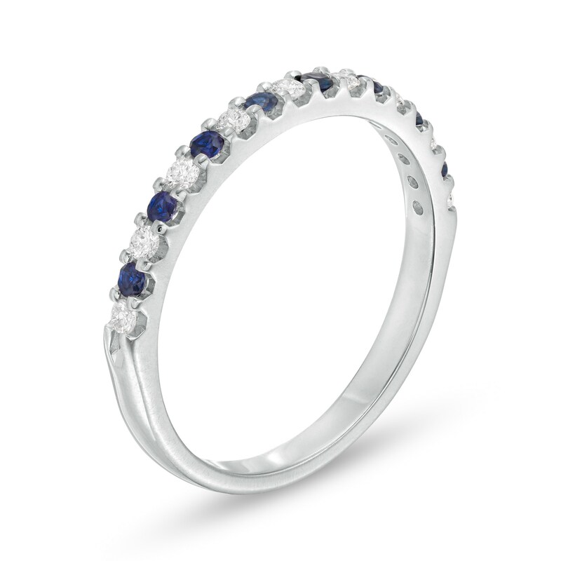 Blue Sapphire and 1/8 CT. T.W. Diamond Stackable Band in 14K White Gold