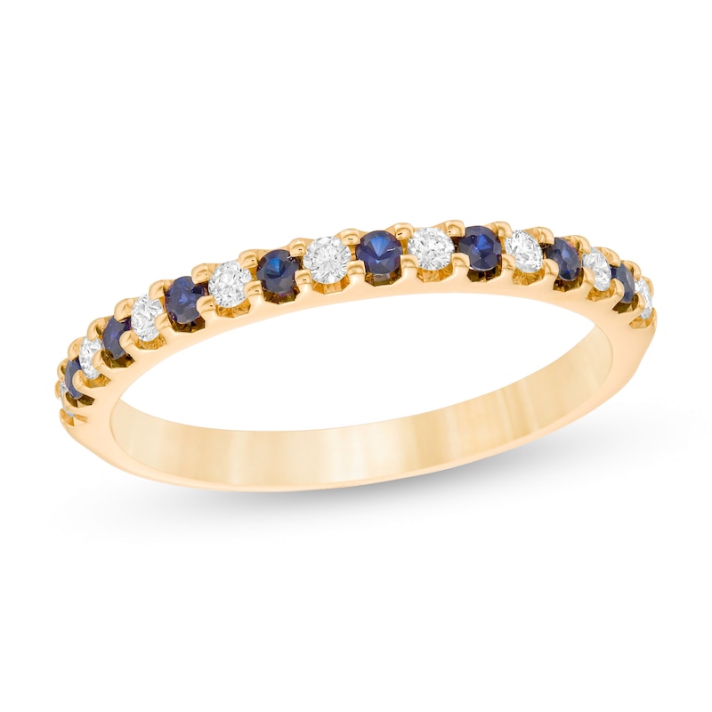 Blue Sapphire and 1/8 CT. T.W. Diamond Stackable Band in 14K Gold