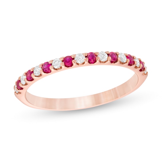 Ruby and 1/8 CT. T.w. Diamond Stackable Band in 14K Rose Gold