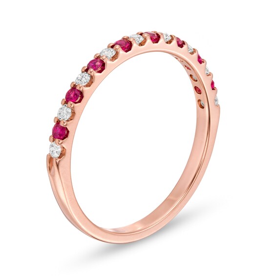 Ruby and 1/8 CT. T.w. Diamond Stackable Band in 14K Rose Gold
