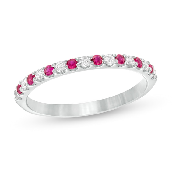 Ruby and 1/8 CT. T.w. Diamond Stackable Band in 14K White Gold
