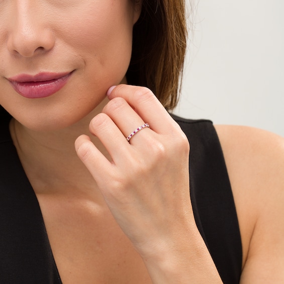 Ruby and 1/8 CT. T.w. Diamond Stackable Band in 14K White Gold