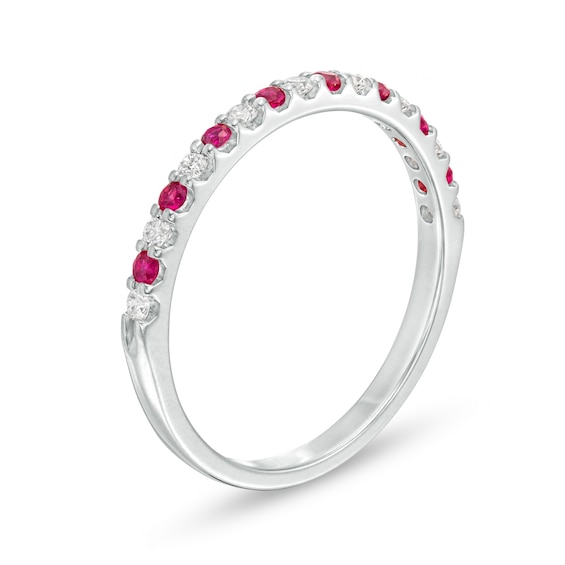 Ruby and 1/8 CT. T.w. Diamond Stackable Band in 14K White Gold