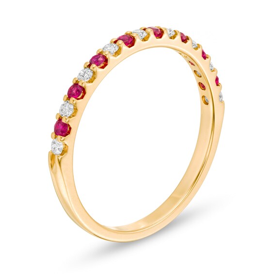 Ruby and 1/8 CT. T.w. Diamond Stackable Band in 14K Gold