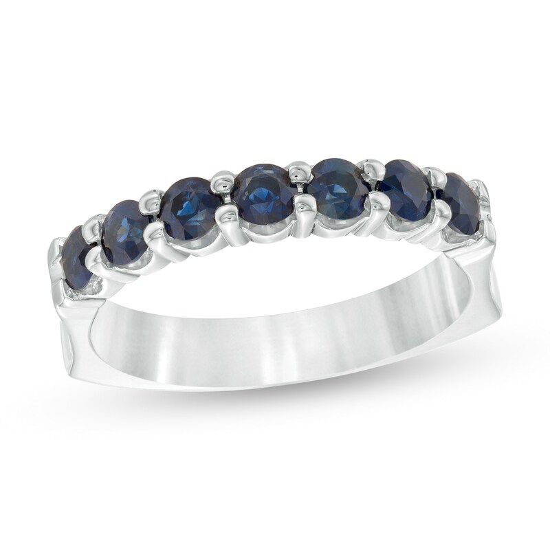Blue Sapphire Seven Stone Ring in 14K White Gold
