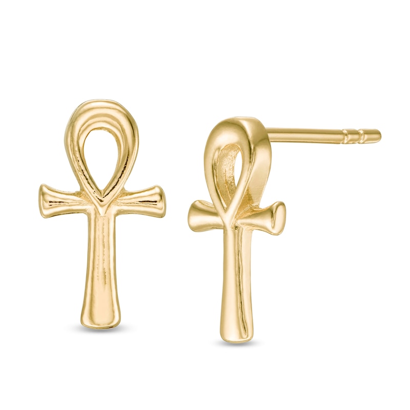 Main Image 1 of Ankh Stud Earrings in Sterling Silver with 14K Gold Plate