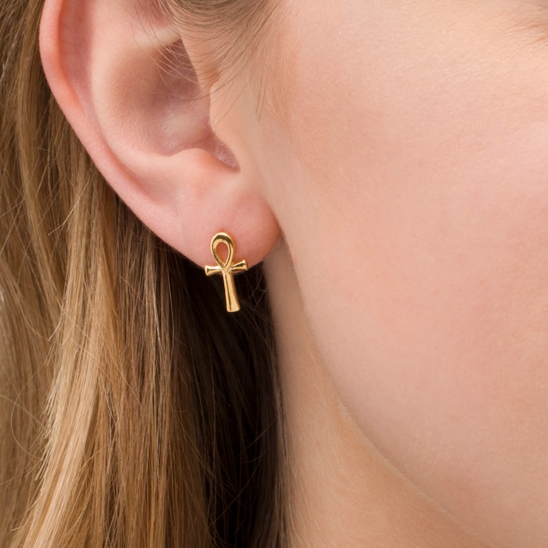 Main Image 2 of Ankh Stud Earrings in Sterling Silver with 14K Gold Plate
