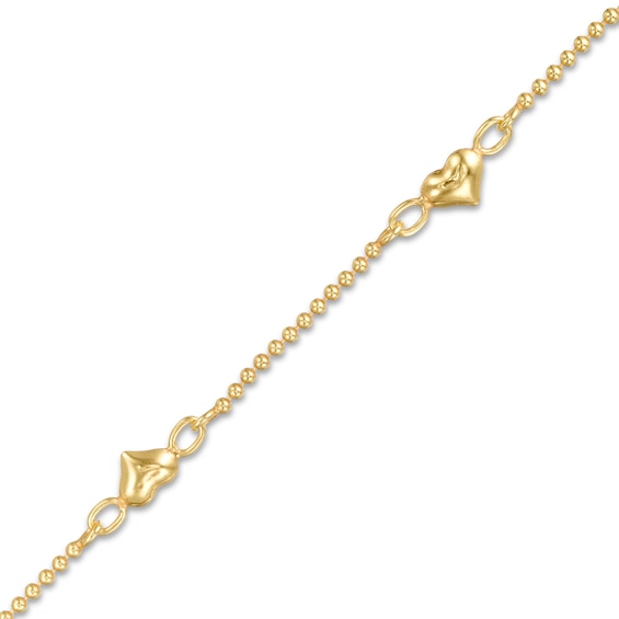 Puffed Heart Station Anklet in Sterling Silver with 18K Gold Plate - 9"