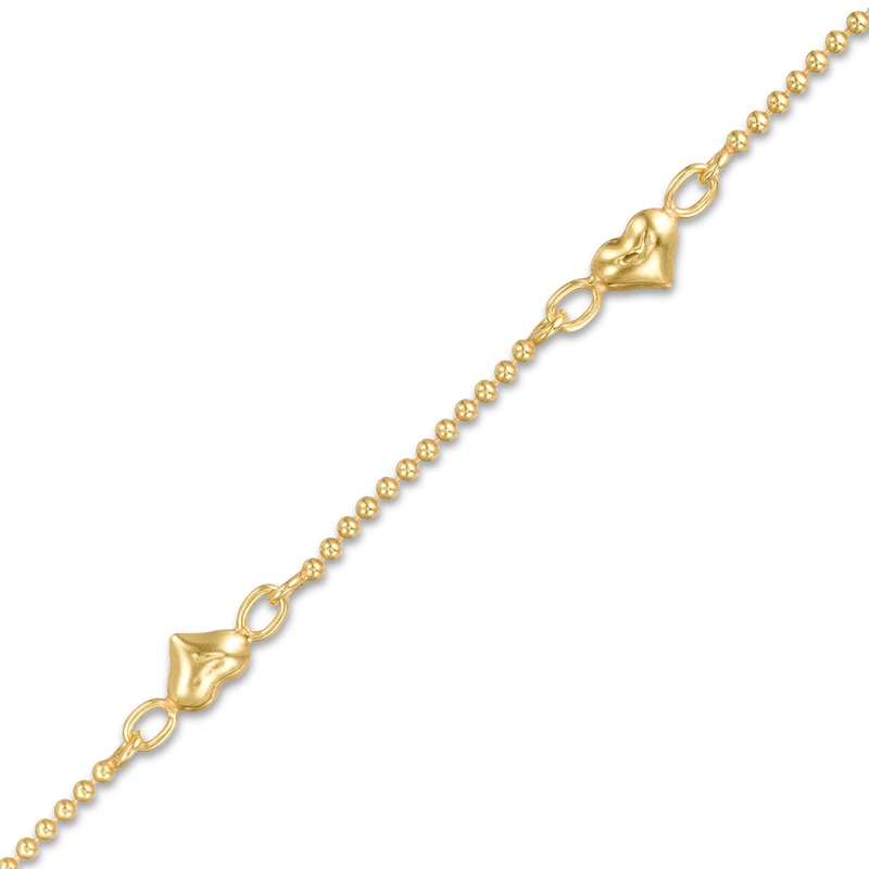 Main Image 1 of Puffed Heart Station Anklet in Sterling Silver with 18K Gold Plate - 9"