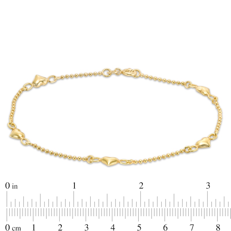 Main Image 3 of Puffed Heart Station Anklet in Sterling Silver with 18K Gold Plate - 9"