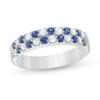 Alternating Blue Sapphire and 1/3 CT. T.W. Diamond Double Row Band in 14K White Gold