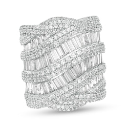 5 CT. T.W. Baguette and Round Diamond Multi-Row Ring in 14K White Gold