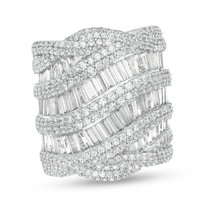 Main Image 1 of 5 CT. T.W. Baguette and Round Diamond Multi-Row Ring in 14K White Gold