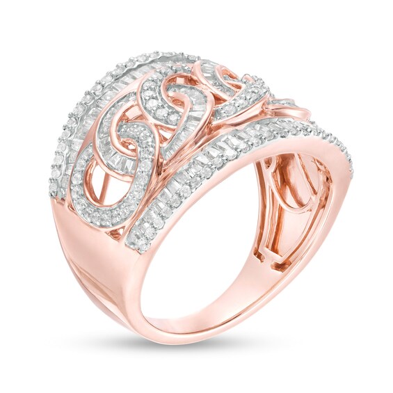 1 CT. T.w. Baguette and Round Diamond Chain Link Ring in 10K Rose Gold