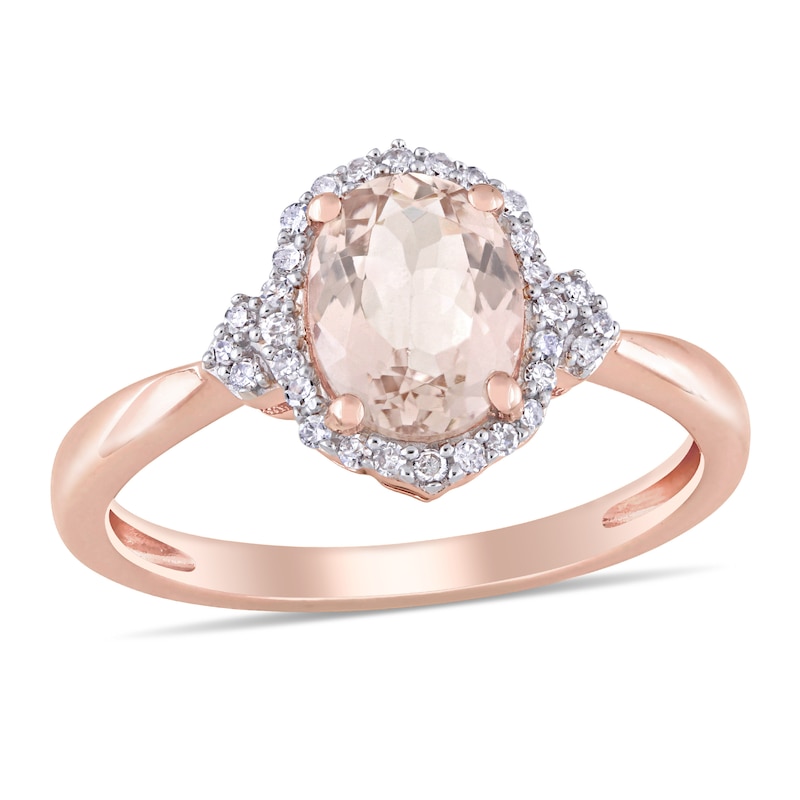 Oval Morganite and 1/8 CT. T.W. Diamond Frame Vintage-Style Ring in 10K Rose Gold
