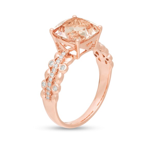 9.0mm Cushion-Cut Morganite and 1/8 CT. T.w. Diamond Art Deco Ring in 10K Rose Gold