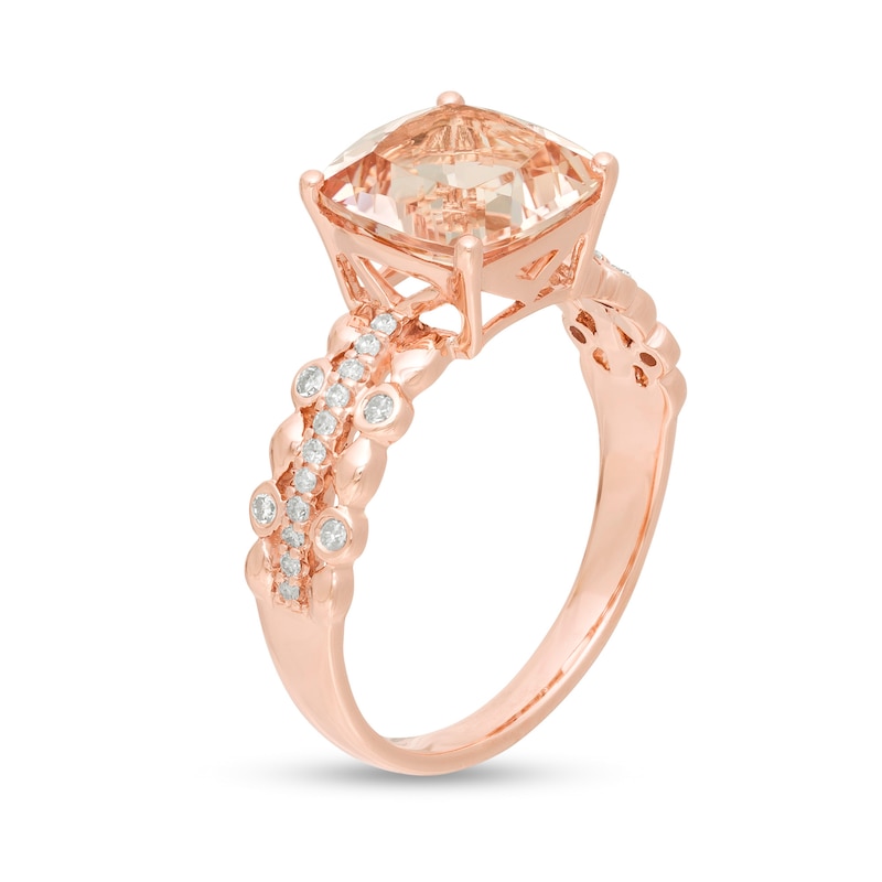 Main Image 3 of 9.0mm Cushion-Cut Morganite and 1/8 CT. T.W. Diamond Art Deco Ring in 10K Rose Gold