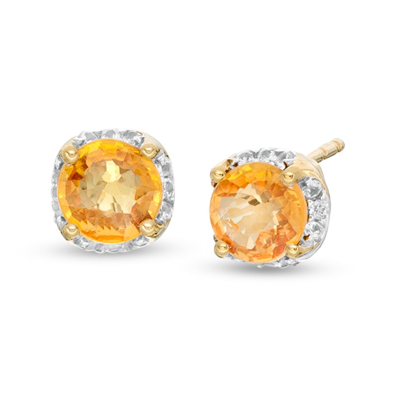 Main Image 1 of 5.0mm Yellow and White Sapphire Frame Stud Earrings in 10K Gold