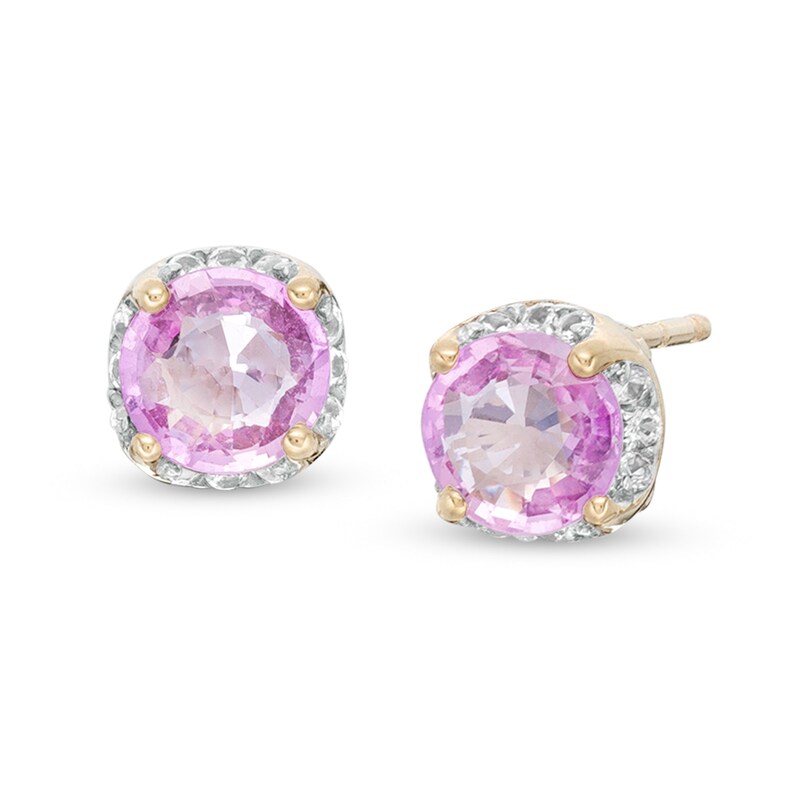 Main Image 1 of 5.0mm Pink and White Sapphire Frame Stud Earrings in 10K Gold