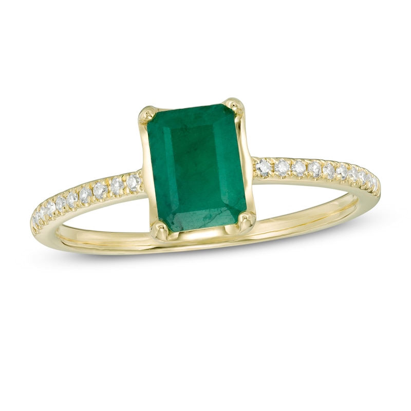 Main Image 1 of Emerald-Cut Emerald and 1/15 CT. T.W. Diamond Ring in 10K Gold