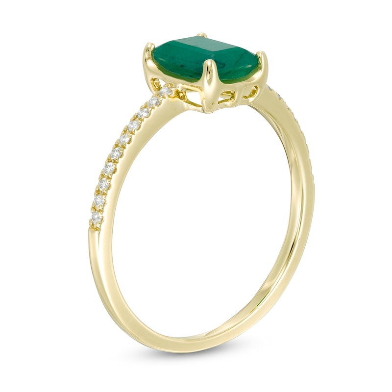 Main Image 3 of Emerald-Cut Emerald and 1/15 CT. T.W. Diamond Ring in 10K Gold