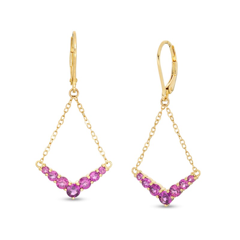 Main Image 1 of Graduated Rhodolite Garnet Chevron Drop Earrings in 10K Gold