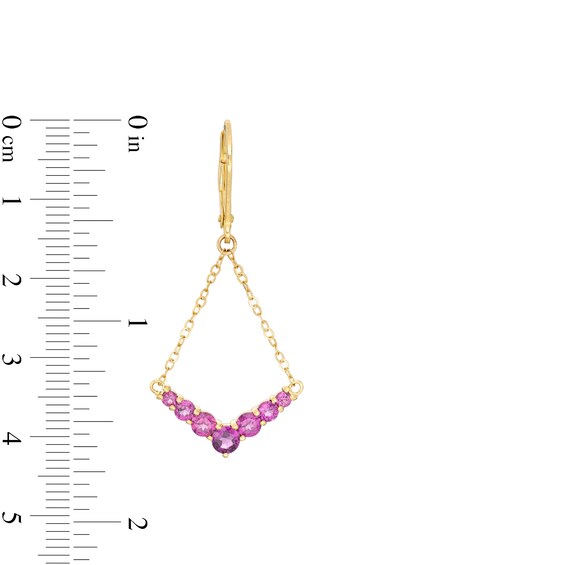 Graduated Rhodolite Garnet Chevron Drop Earrings in 10K Gold